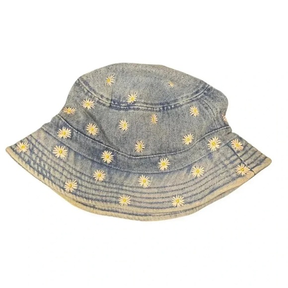 American Eagle Embroidered Sunflower Light Denim Bucket Hat Adult One Size Retro - Picture 7 of 7